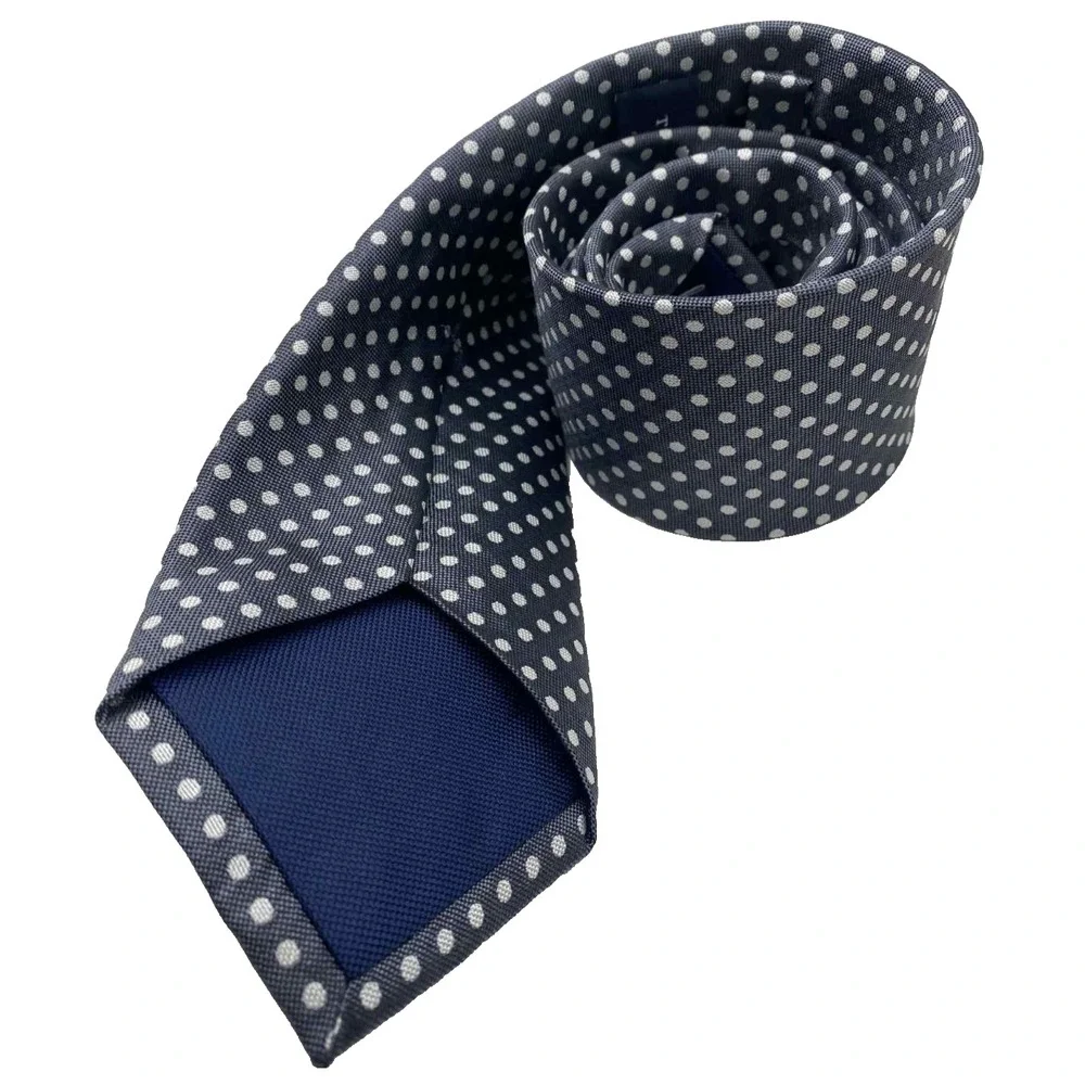 CHARLES TYRWHITT Men's 100% Silk Skinny‎ Necktie Designer POLKA DOT Gray/White